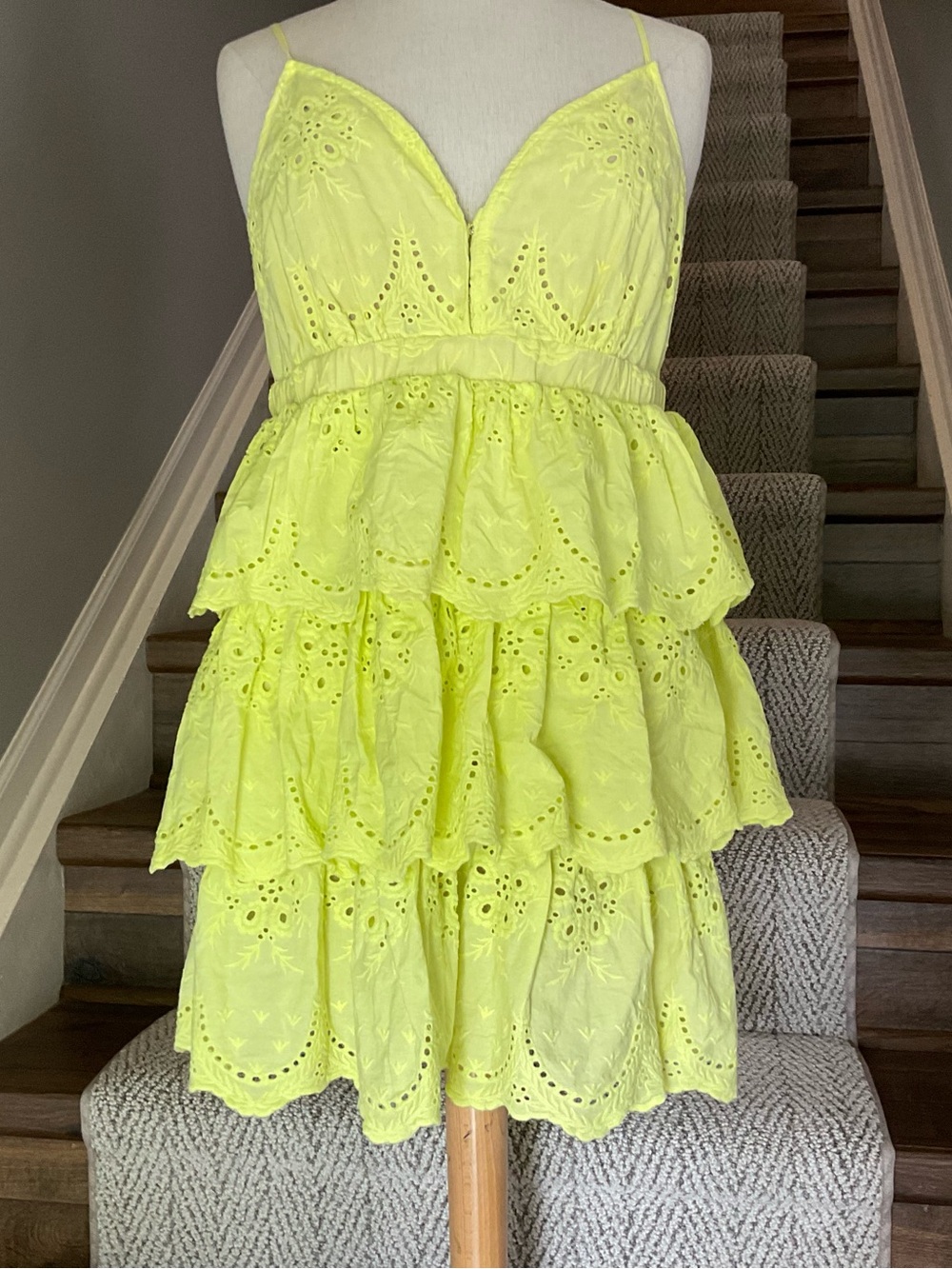 Tracy Reese Yellow Cotton Eyelet Tiered Mini Dress